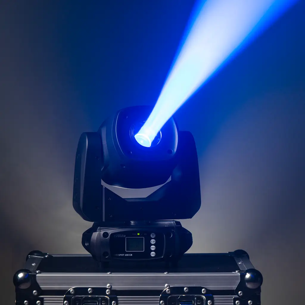 Pack 2 projecteurs spot 100 W en flight case – Evo Spot 100 CR Set Evolite – LED multicolore &amp; contrôle DMX