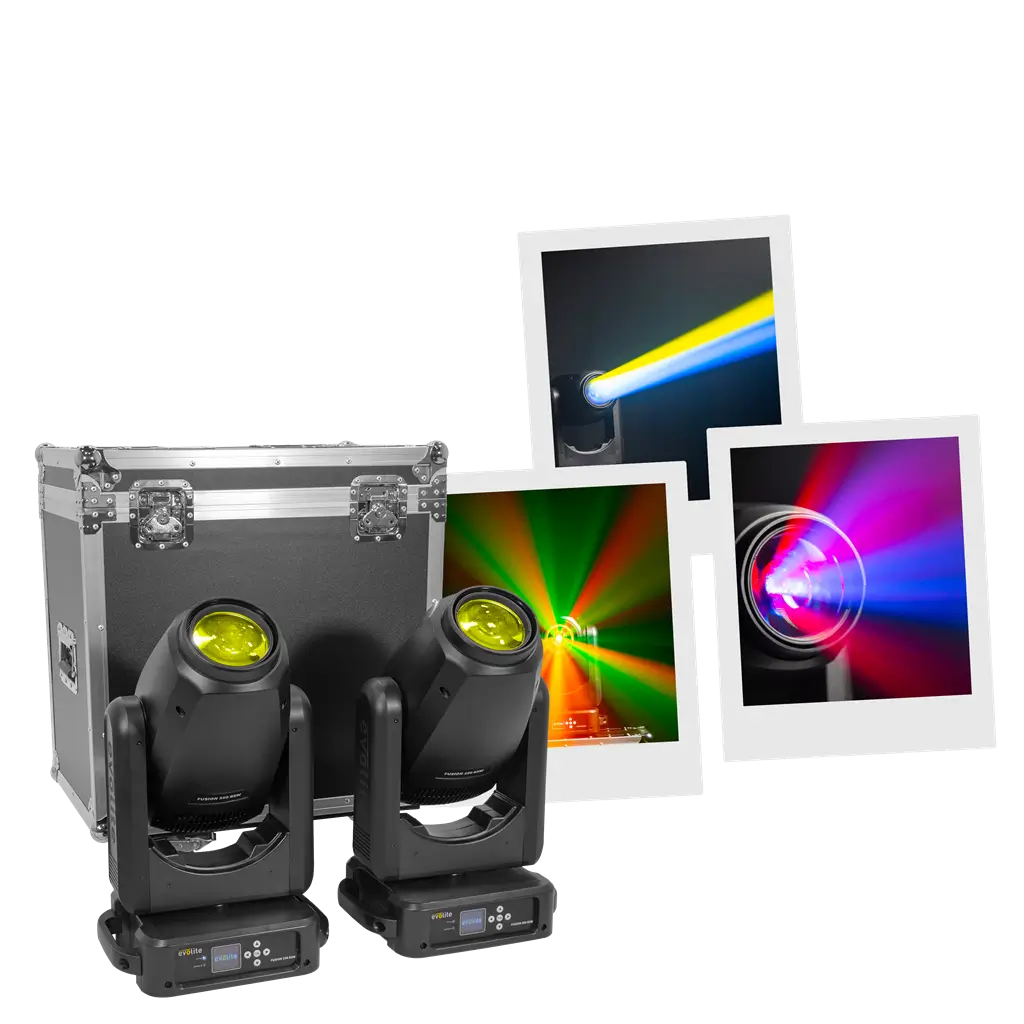 Pack 2 projecteurs hybrides 350 W en flight case – Fusion 350 BSW Set Evolite – Beam, Spot &amp; Wash intelligents
