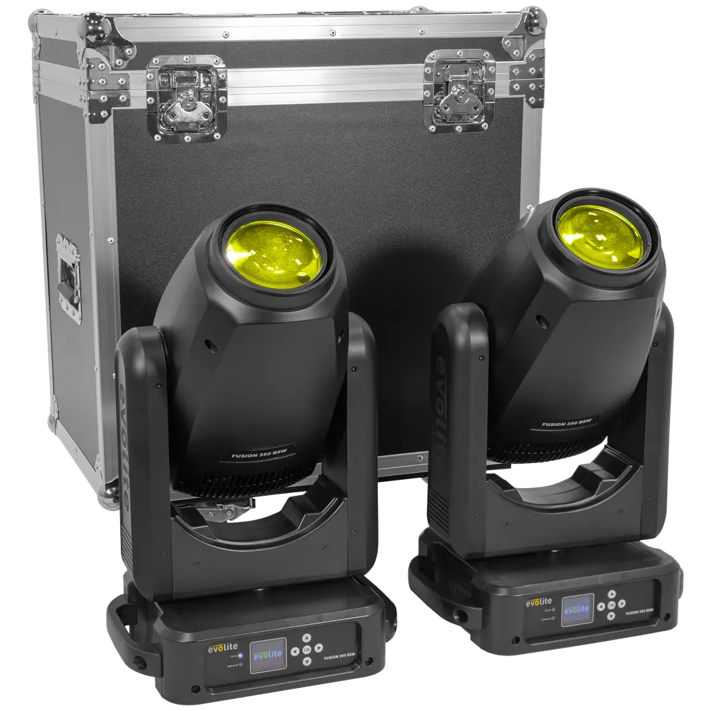 Pack 2 projecteurs hybrides 350 W en flight case – Fusion 350 BSW Set Evolite – Beam, Spot &amp; Wash intelligents