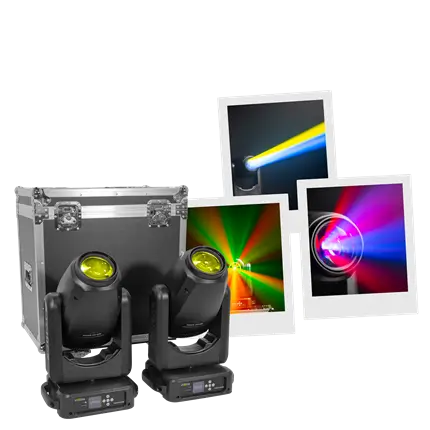 Pack 2 projecteurs hybrides 350 W en flight case – Fusion 350 BSW Set Evolite – Beam, Spot & Wash intelligents