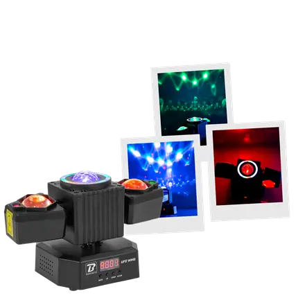 Projecteur multifonction 50 W – UFO Wing BoomTone DJ – LED + LASER + stroboscope + faisceaux, pilotable en DMX