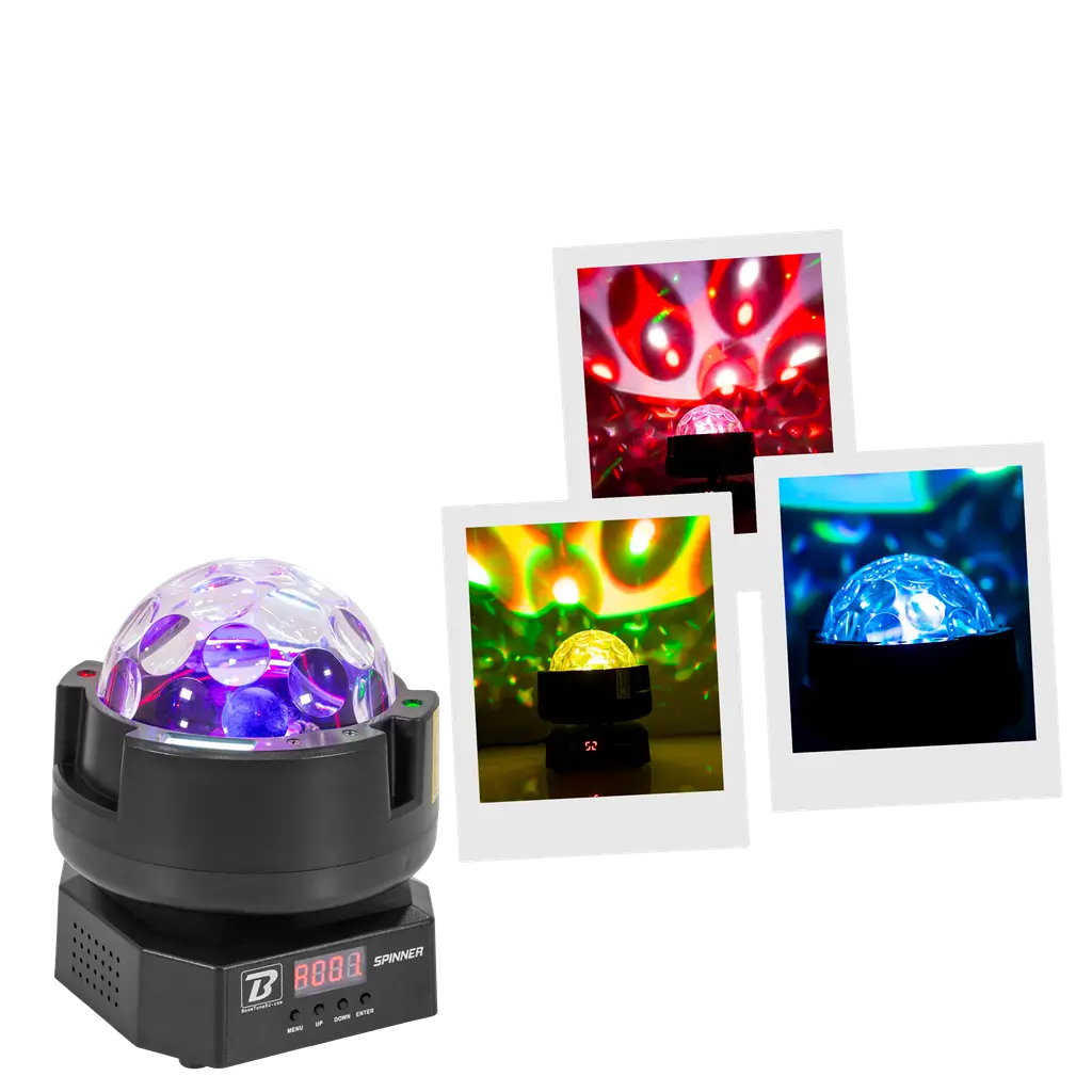 Projecteur effet rotatif – Spinner BoomTone DJ – LED multicolore &amp; stroboscope &amp; contrôle DMX