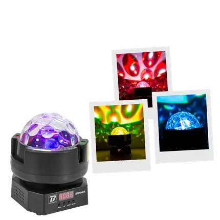 Projecteur effet rotatif – Spinner BoomTone DJ – LED multicolore &amp; stroboscope &amp; contrôle DMX