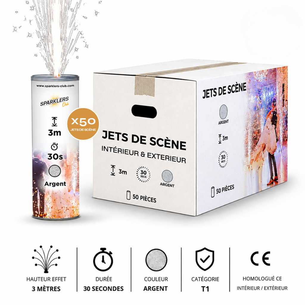 Lot de 50 Jets de scène 3 Mètres/ 30 sec argent 