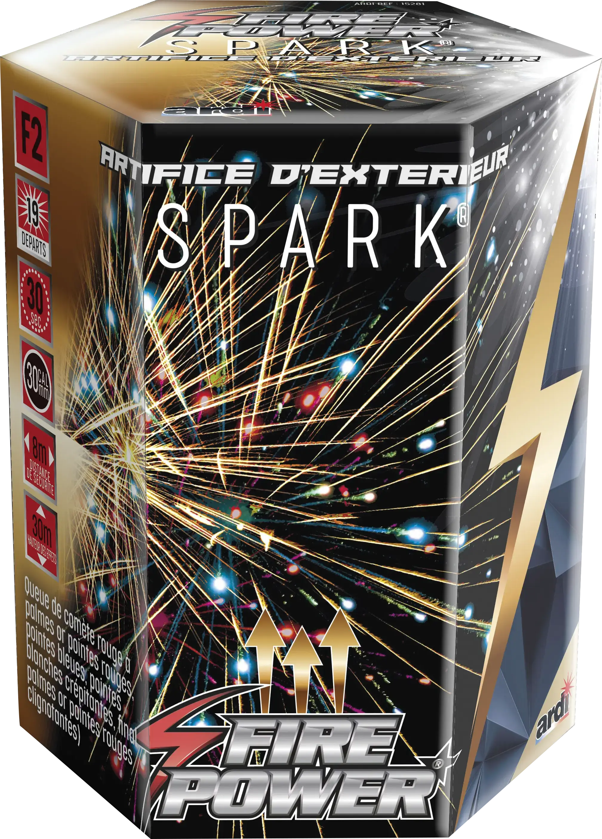 Feu d&#39;Artifice Compact FIRE POWER® - SPARK® - 19 Tirs - 30 secondes