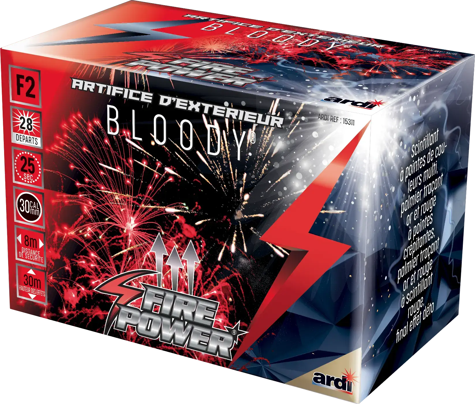 Feu d&#39;Artifice Compact FIRE POWER® - BLOODY® - 28 Tirs - 25 secondes