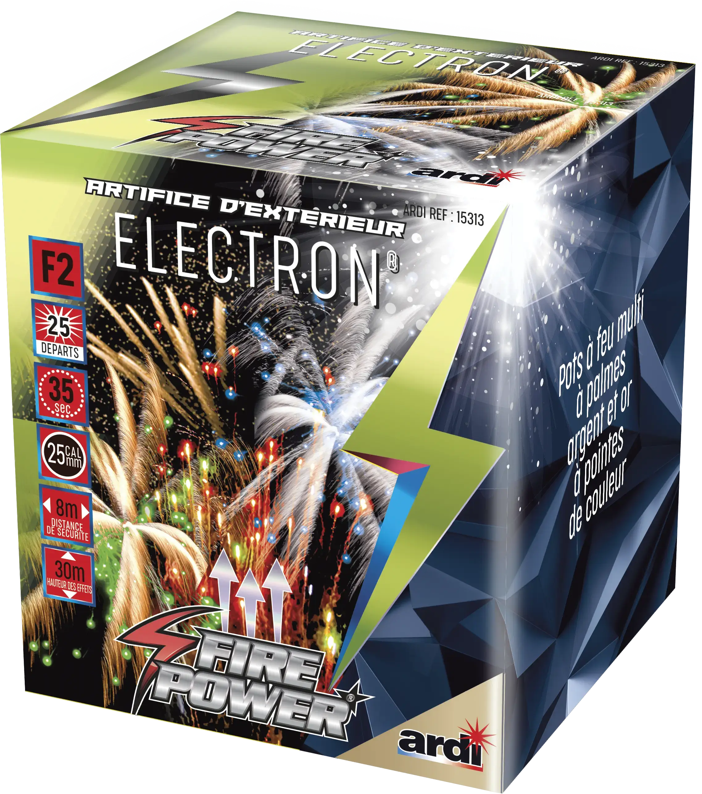 Feu d&#39;Artifice Compact FIRE POWER® - ELECTRON® - 25 Tirs - 35 secondes