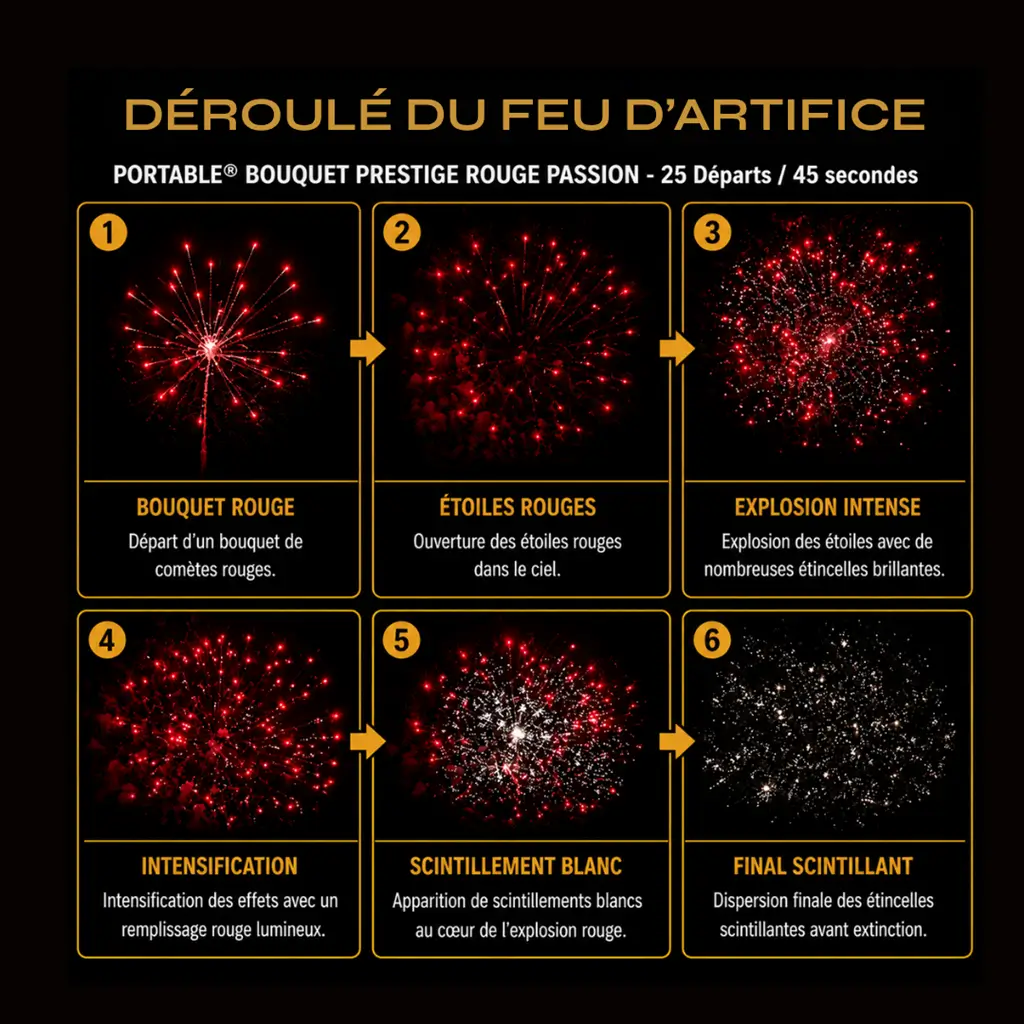 Feu d'Artifice PORTABLE® BOUQUET ROUGE PASSION PRESTIGE - 25 Tirs - 45 secondes
