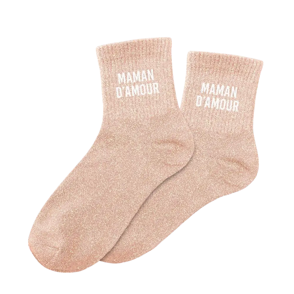 Chaussettes paillettes Maman d'Amour – Taille unique 36–42