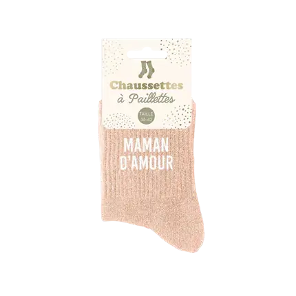 Chaussettes paillettes Maman d'Amour – Taille unique 36–42
