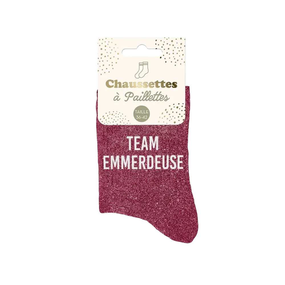 Chaussettes paillettes Team Emmerdeuse – Taille unique 36–42