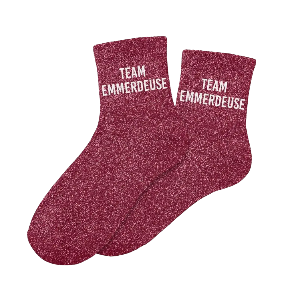 Chaussettes paillettes Team Emmerdeuse – Taille unique 36–42