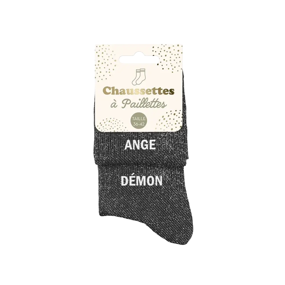 Chaussettes paillettes duo ange demon – Taille unique 36–42