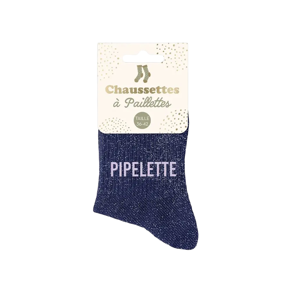 Chaussettes paillettes pipelette bleu – Taille unique 36–42