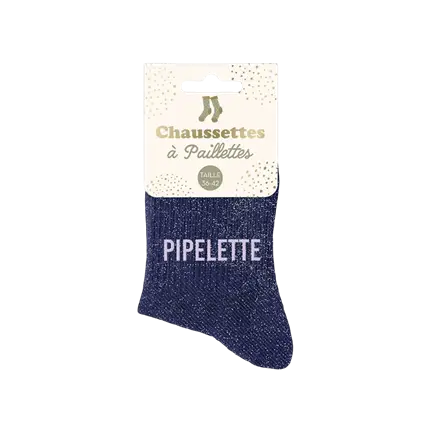 Chaussettes paillettes pipelette bleu – Taille unique 36–42