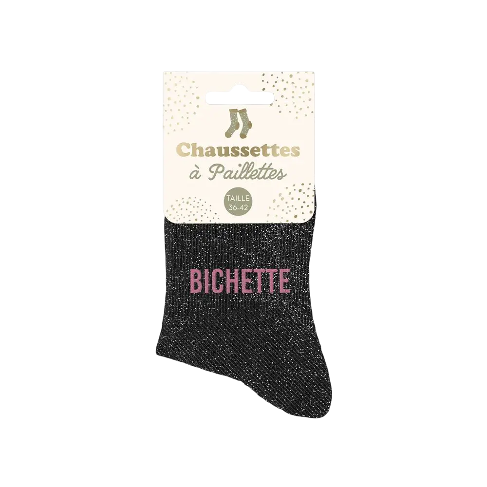 Chaussettes paillettes bichettes noires – Taille unique 36–42