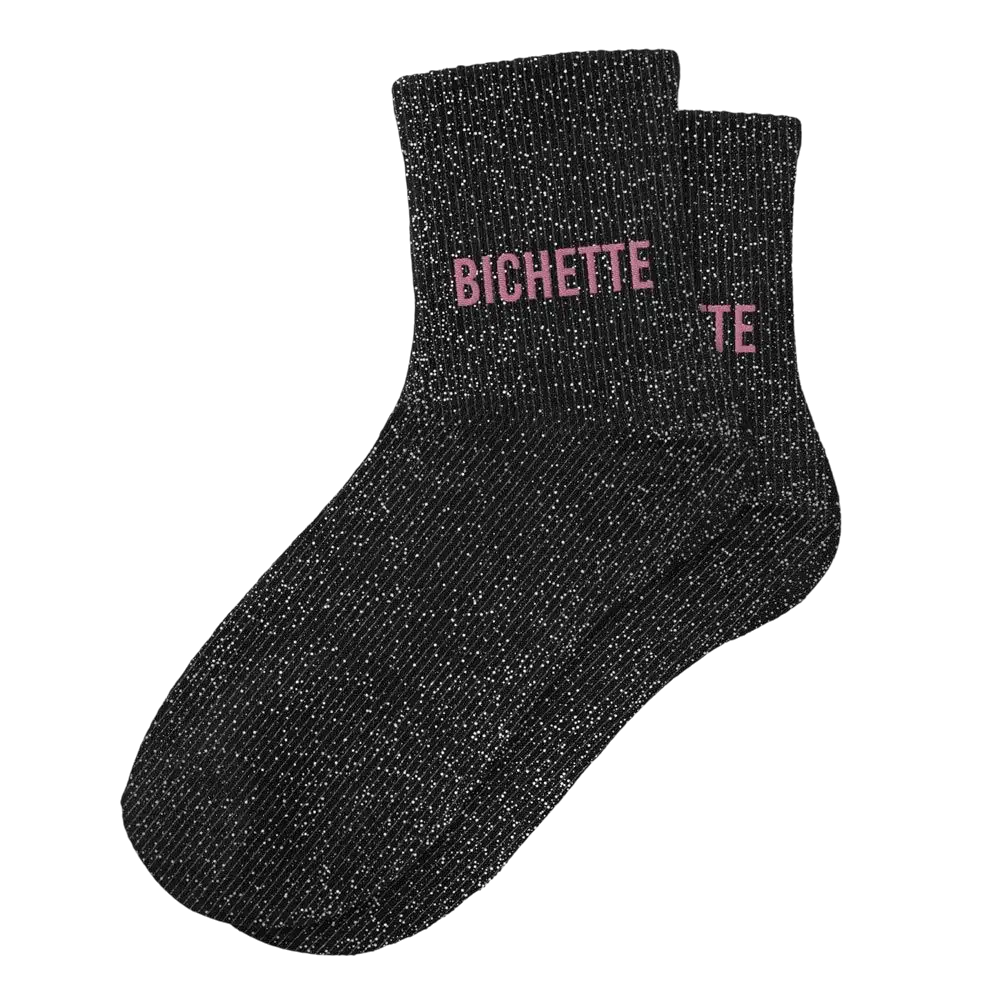 Chaussettes paillettes bichettes noires – Taille unique 36–42