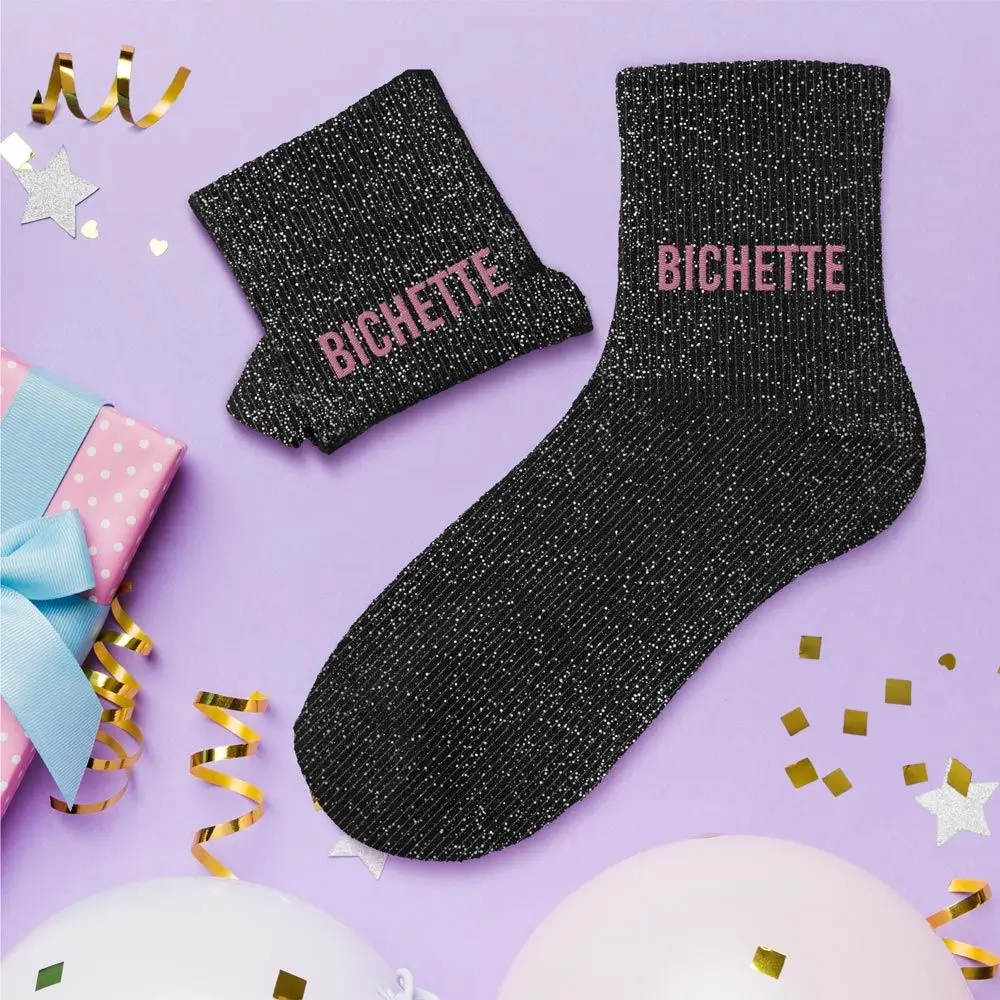 Chaussettes paillettes bichettes noires – Taille unique 36–42