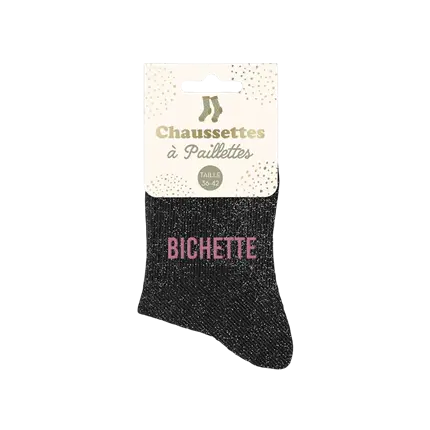 Chaussettes paillettes bichettes noires – Taille unique 36–42