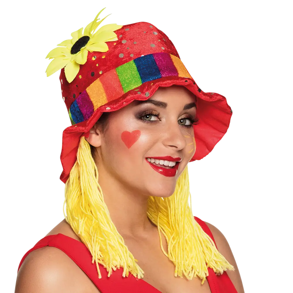 Chapeau de Clown coloré avec cheveux Clara
