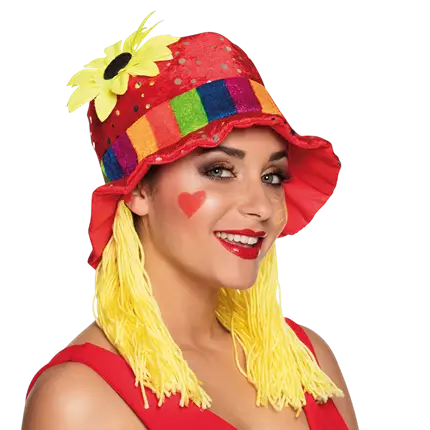 Chapeau de Clown coloré avec cheveux "Clara"