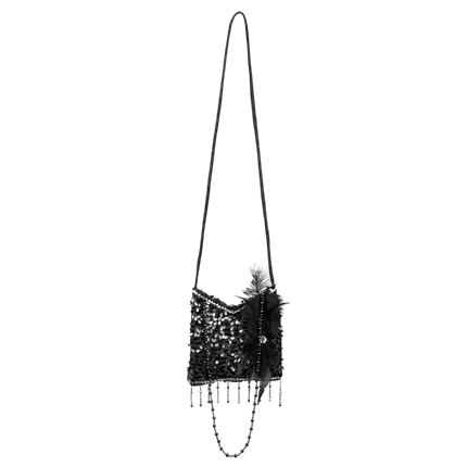 Sac à bandoulière noir avec strass et plumes "Flapper"