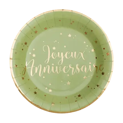 Assiette Joyeux Anniversaire Olive (lot de 10)