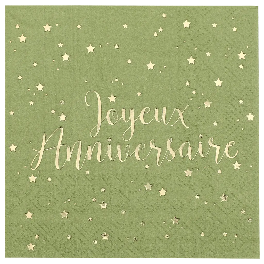 Serviette Joyeux Anniversaire Olive (lot de 20)