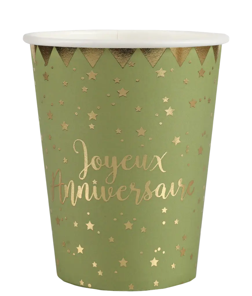 Gobelet Joyeux Anniversaire Olive (lot de 10)