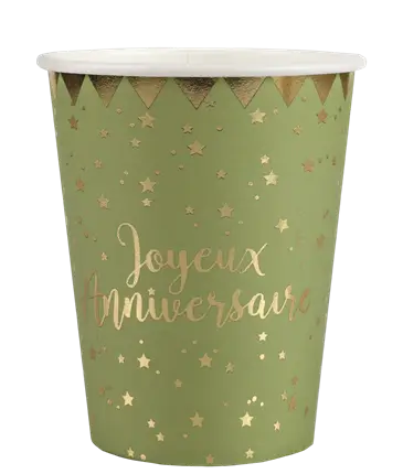 Gobelet Joyeux Anniversaire Olive (lot de 10)