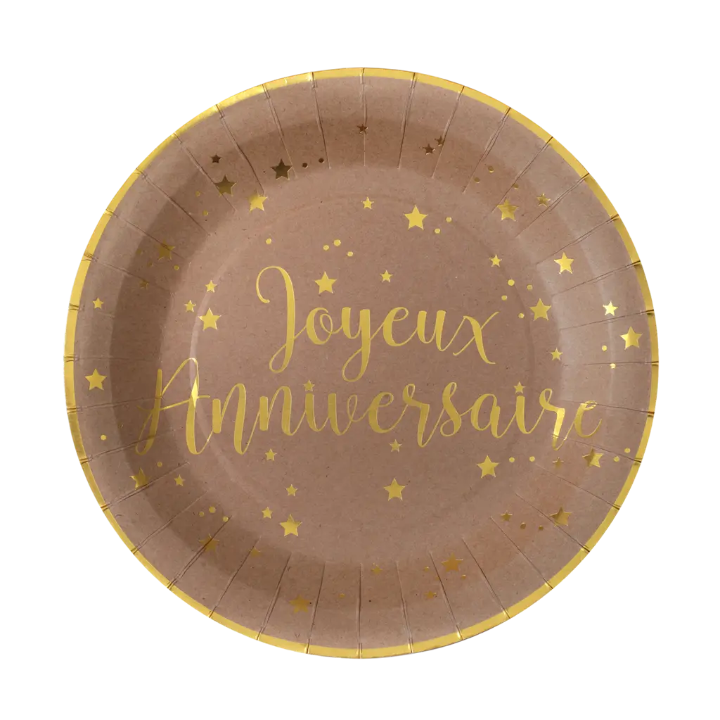 Assiette Joyeux Anniversaire Kraft (lot de 10)