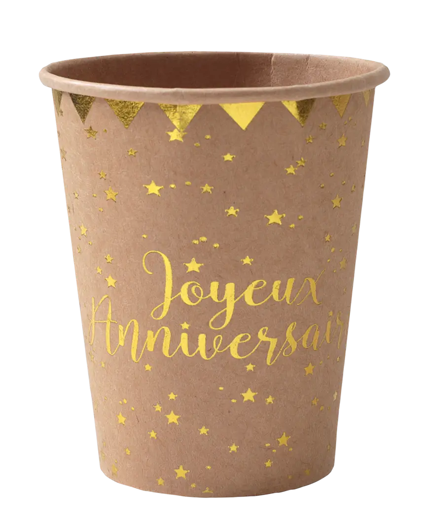 Gobelet Joyeux Anniversaire Kraft (lot de 10)