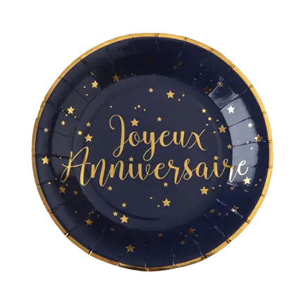 Assiette Joyeux Anniversaire Bleu (lot de 10)