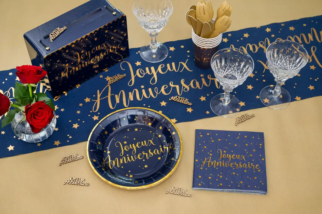 Urne en papier Joyeux Anniversaire Or/Bleu