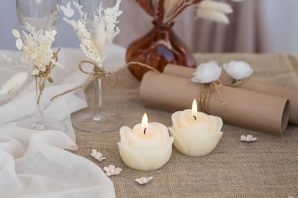 Bougie décorative fleur Rose sculptée – Ivoire