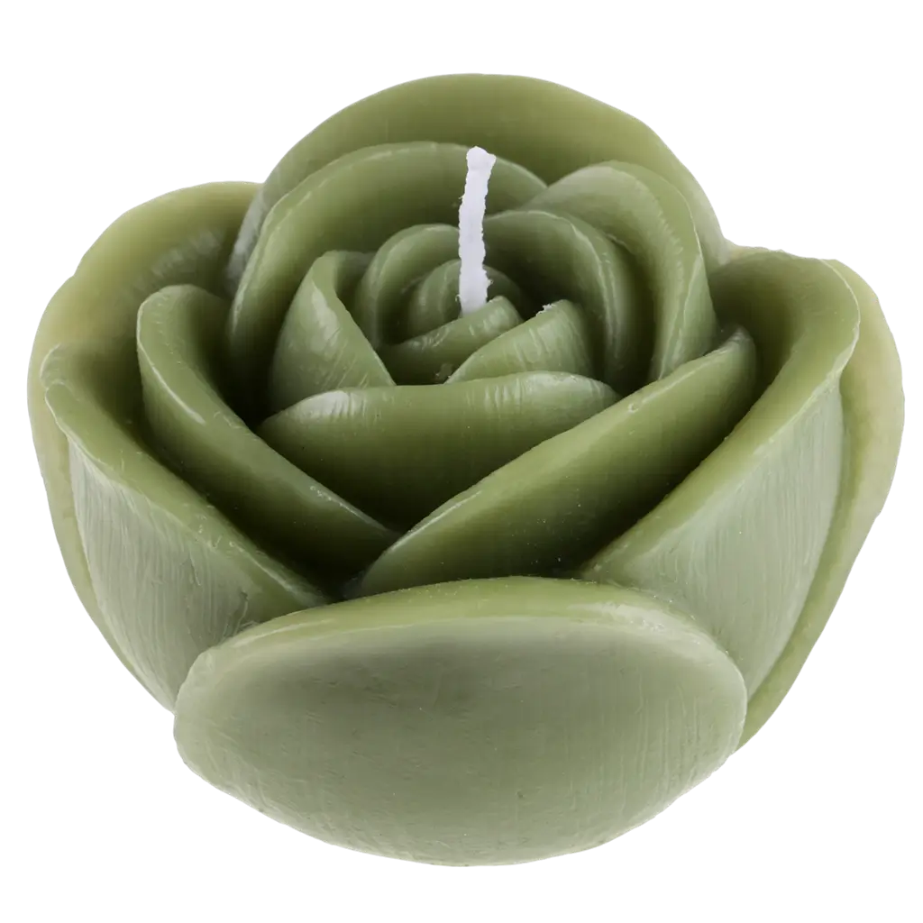 Bougie décorative fleur Rose sculptée – Olive