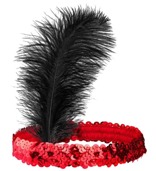 Bandeau Charleston Rouge à Paillettes avec Plumes Vintage – Accessoire Années 20