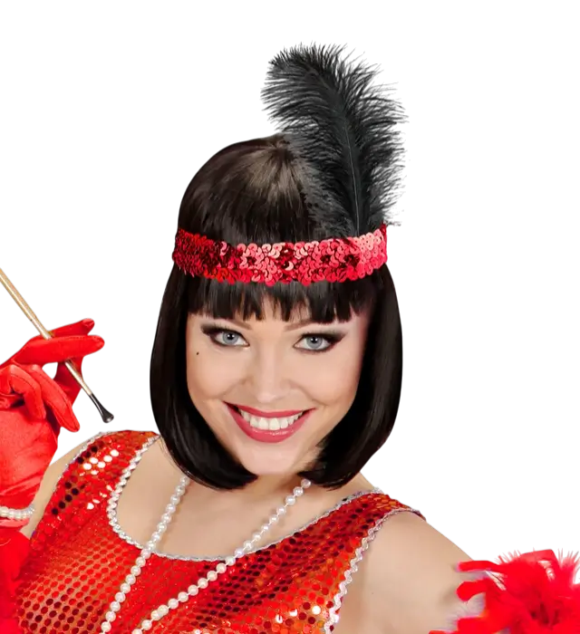 Bandeau Charleston Rouge à Paillettes avec Plumes Vintage – Accessoire Années 20