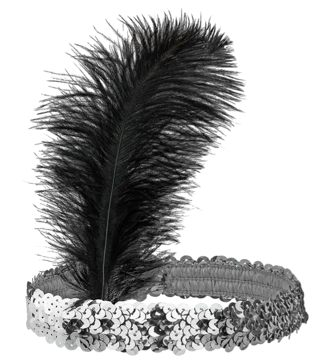ACCESSOIRES BANDEAU CHARLESTON A PAILLETTES ARGENT AVEC PLUMES VINTAGE