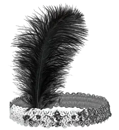 ACCESSOIRES BANDEAU CHARLESTON A PAILLETTES ARGENT AVEC PLUMES VINTAGE
