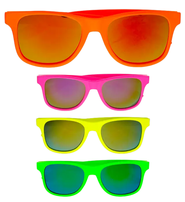 Lunettes Néon Années 80 avec Lentilles Revo – 4 Couleurs Assorties – Accessoire Déguisement Disco