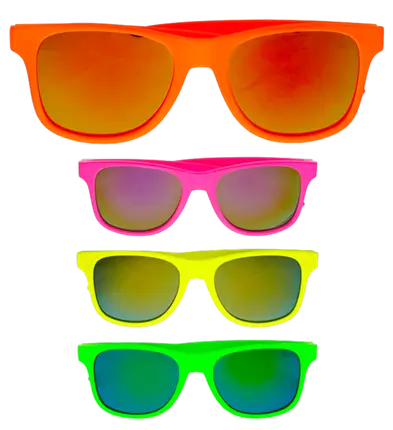 Lunettes Néon Années 80 avec Lentilles Revo – 4 Couleurs Assorties – Accessoire Déguisement Disco