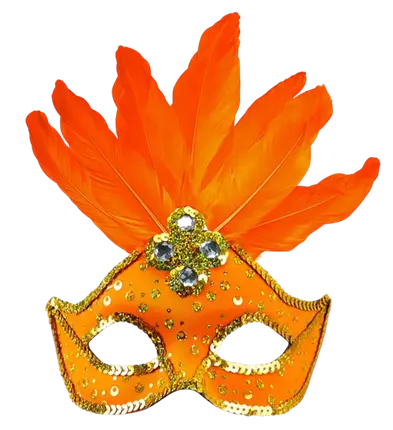 Masque Loup Carnaval Brésil Néon Orange avec Paillettes Or et Plumes – Accessoire Déguisement
