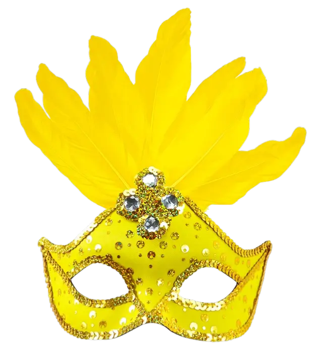 Masque Loup Carnaval Brésil Néon Jaune avec Paillettes Or et Plumes – Accessoire Déguisement