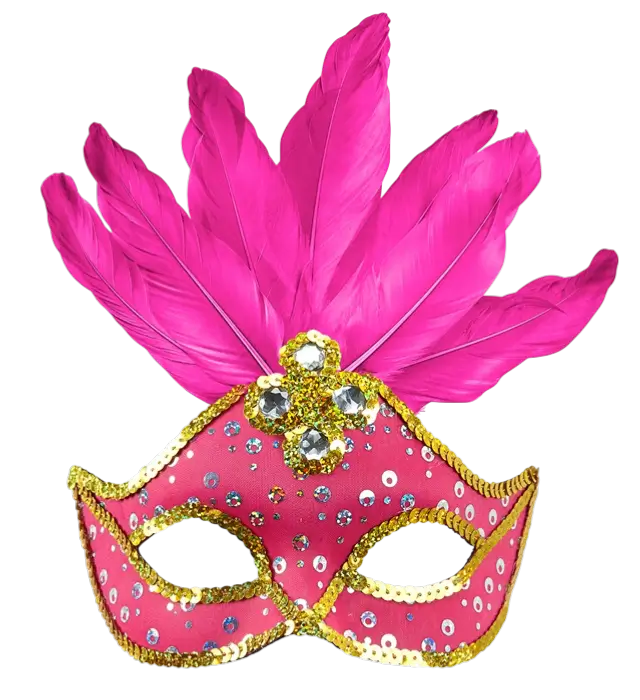 Masque Loup Carnaval Brésil Néon Rose avec Paillettes Or et Plumes – Accessoire Déguisement