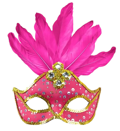Masque Loup Carnaval Brésil Néon Rose avec Paillettes Or et Plumes – Accessoire Déguisement