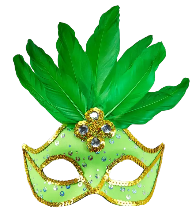Masque Loup Carnaval Brésil Néon Vert avec Paillettes Or et Plumes – Accessoire Déguisement