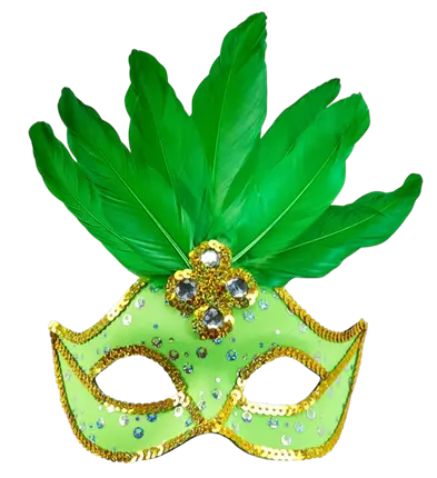Masque Loup Carnaval Brésil Néon Vert avec Paillettes Or et Plumes – Accessoire Déguisement