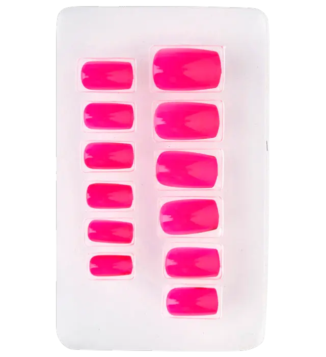 Set de 12 Ongles Roses Néon Auto-Adhésifs Effet Vernis – Faux Ongles Manucure
