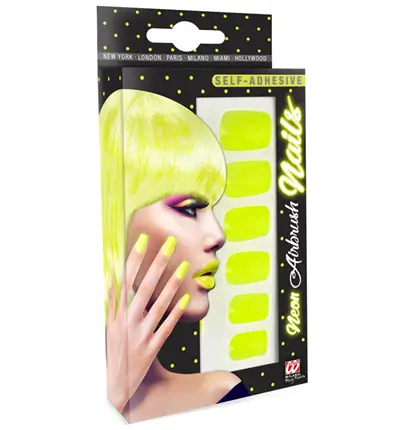 Set de 12 Ongles Jaunes Néon Auto-Adhésifs Effet Vernis – Faux Ongles Manucure